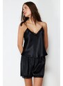 Trendyol Black Chain and Lace Detailed Satin Woven Pajamas Set
