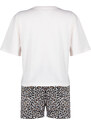 Trendyol White-Multi Color 100% Cotton Leopard Pattern Knitted Pajamas Set