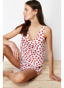 Trendyol White-Red 100% Cotton Heart Patterned Athlete-Shorts Knitted Pajamas Set