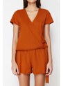 Trendyol Cinnamon 100% Cotton Tie Detailed Knitted Pajamas Set