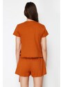 Trendyol Cinnamon 100% Cotton Tie Detailed Knitted Pajamas Set