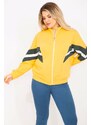 Şans Women's Plus Size Yellow 2 Thread Fabric Sweatshirt with Zipper And Stripe Detail