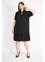 Şans Women's Black Plus Size V Neck Robe Gathered Tiered Hem Dress