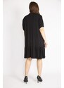 Şans Women's Black Plus Size V Neck Robe Gathered Tiered Hem Dress