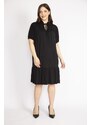 Şans Women's Black Plus Size V Neck Robe Gathered Tiered Hem Dress