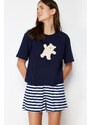 Trendyol Navy Blue 100% Cotton Teddy Bear Printed Knitted Pajamas Set