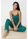 Trendyol Green Polka Dot Lace Detailed Viscose Knitted Pajamas Set