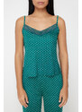 Trendyol Green Polka Dot Lace Detailed Viscose Knitted Pajamas Set