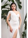 Carmen Ecru Chiffon One-Shoulder Slit Long Wedding Dress