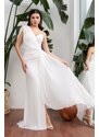 Carmen Ecru Chiffon One-Shoulder Slit Long Wedding Dress