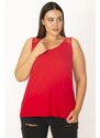 Şans Women's Plus Size Red Blouse With Lace Shoulders And A yoke at the back