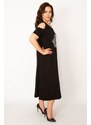 Şans Women's Plus Size Black Viscose Dress With Open Shoulders and Open Back Detail.