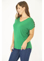 Şans Women's Plus Size Green Viscose Tunic With Decollete Pearl Detailed