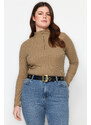 Trendyol Curve Mink Stand Collar Corduroy Knitted Body