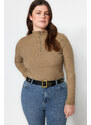 Trendyol Curve Mink Stand Collar Corduroy Knitted Body