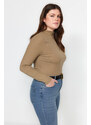 Trendyol Curve Mink Stand Collar Corduroy Knitted Body