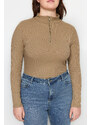 Trendyol Curve Mink Stand Collar Corduroy Knitted Body