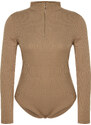 Trendyol Curve Mink Stand Collar Corduroy Knitted Body