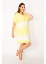 Şans Women's Plus Size Yellow Tie Dye Patterned Tunic Dress