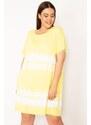 Şans Women's Plus Size Yellow Tie Dye Patterned Tunic Dress