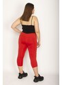Şans Women's Pomegranate Plus Size Side Stripes Sport Capri