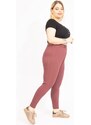 Şans Women's Plus Size Cotton Fabric Self Stripe Trousers With Ribbed And Elastic Waist Tracksuit Bottom