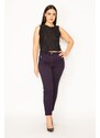 Şans Women's Plus Size Plum Ornamental Zipper Pocket. Front Grass Stitched Fabric Trousers