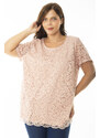 Şans Women's Plus Size Salmon Viscose blouse with lace front and sleeves, Tunic