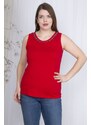 Şans Women's Plus Size Red Collar Detailed Sleeveless Blouse