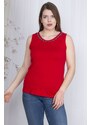Şans Women's Plus Size Red Collar Detailed Sleeveless Blouse