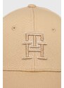 Bavlněná baseballová čepice Tommy Hilfiger béžová barva, s aplikací
