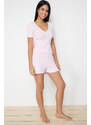 Trendyol Pink Cotton Striped Corded Knitted Pajamas Set