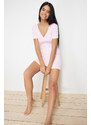 Trendyol Pink Cotton Striped Corded Knitted Pajamas Set