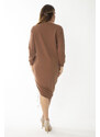 Şans Women's Plus Size Camel Skirt Elastic Gathered Sweatshirt Dress