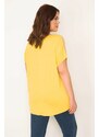 Şans Women's Plus Size Yellow Shoulders Tulle And Ornament Pocket Stone Detailed Low Sleeve Viscose Blouse