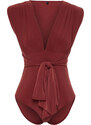 Trendyol Tile Tie Detail V Neck Fitted/Sleeping Elastic Knitted Bodysuit