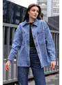 Bigdart 0694 Double Pocket Oversize Denim Jacket - Navy Blue