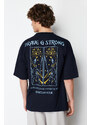 Trendyol Navy Blue Oversize/Wide-Fit Mystic Printed 100% Cotton Short Sleeve T-Shirt