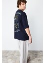 Trendyol Navy Blue Oversize/Wide-Fit Mystic Printed 100% Cotton Short Sleeve T-Shirt