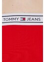 Tričko s dlouhým rukávem Tommy Jeans červená barva, španělský výstřih