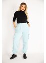 Şans Women's Plus Size Blue 3 Yarn Cargo Pocket Tracksuit Bottom