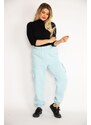 Şans Women's Plus Size Blue 3 Yarn Cargo Pocket Tracksuit Bottom