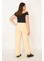 Şans Women's Plus Size Yellow Striped Elastic Waist Trousers