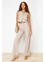 Trendyol Beige Wide Leg Striped Woven Trousers