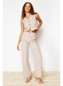 Trendyol Beige Wide Leg Striped Woven Trousers