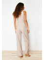 Trendyol Beige Wide Leg Striped Woven Trousers