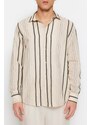 Trendyol Limited Edition Regular Fit Black Striped Linen Textured Shirt