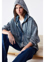 Trendyol Blue Hooded Oversize Denim Jacket