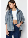 Trendyol Blue Hooded Oversize Denim Jacket