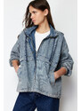 Trendyol Blue Hooded Oversize Denim Jacket